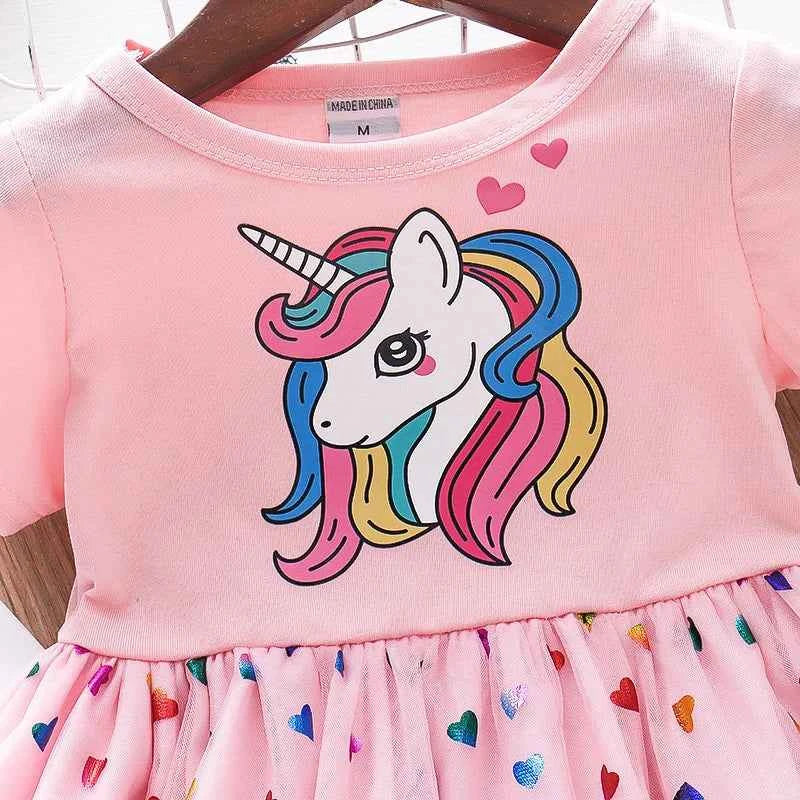 Baby Girls Unicorn Princess Dress – Cotton Mesh Party Dress for Ages 2–6