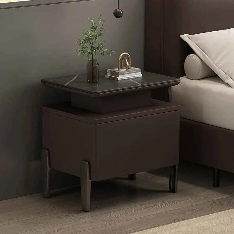 Modern Rock Board Bedside Cabinet – Large Storage Space Home Bedroom Table