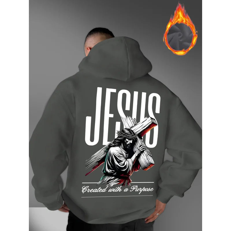 Men's Jesus Print Oversized Hoodie