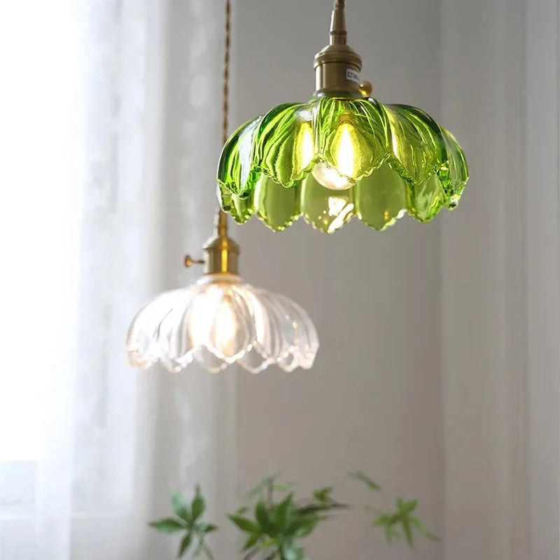 Nordic Green Glass LED Pendant Light – Copper Switch Hanging Lamp - Dripshop