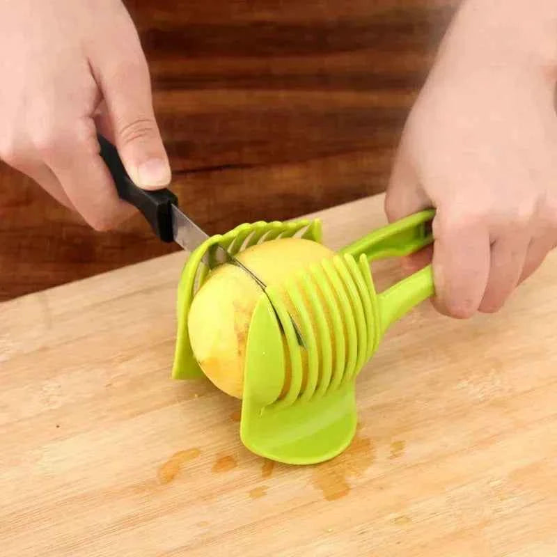 Stainless Steel Handheld Fruit Slicer – Lemon, Orange, Tomato & Onion Cutter