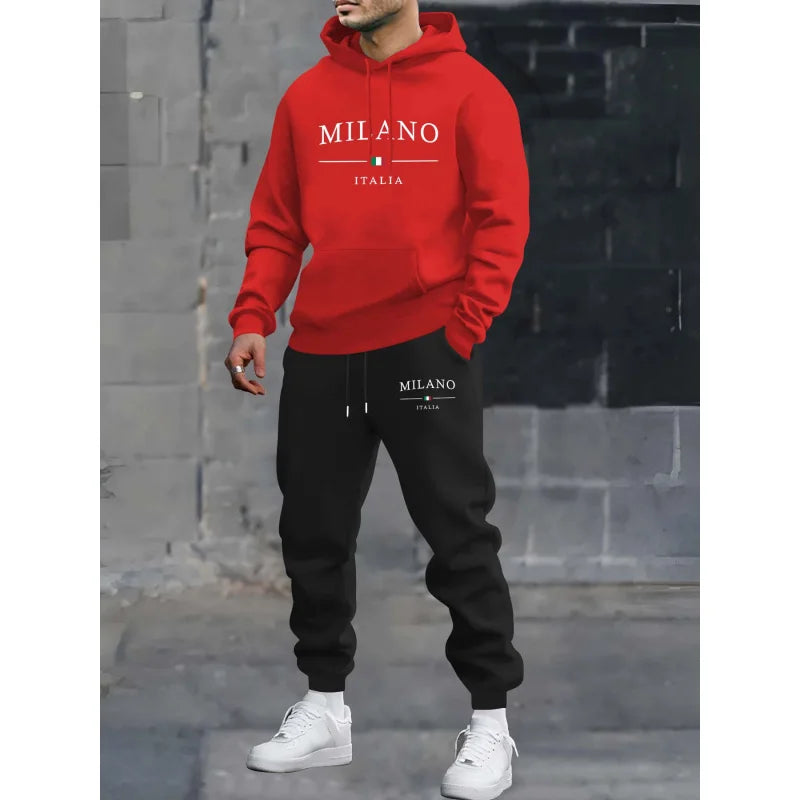 Milan Print Men's Hoodie & Sweatpants Two-Piece Set | Casual Tracksuit - Dripshop