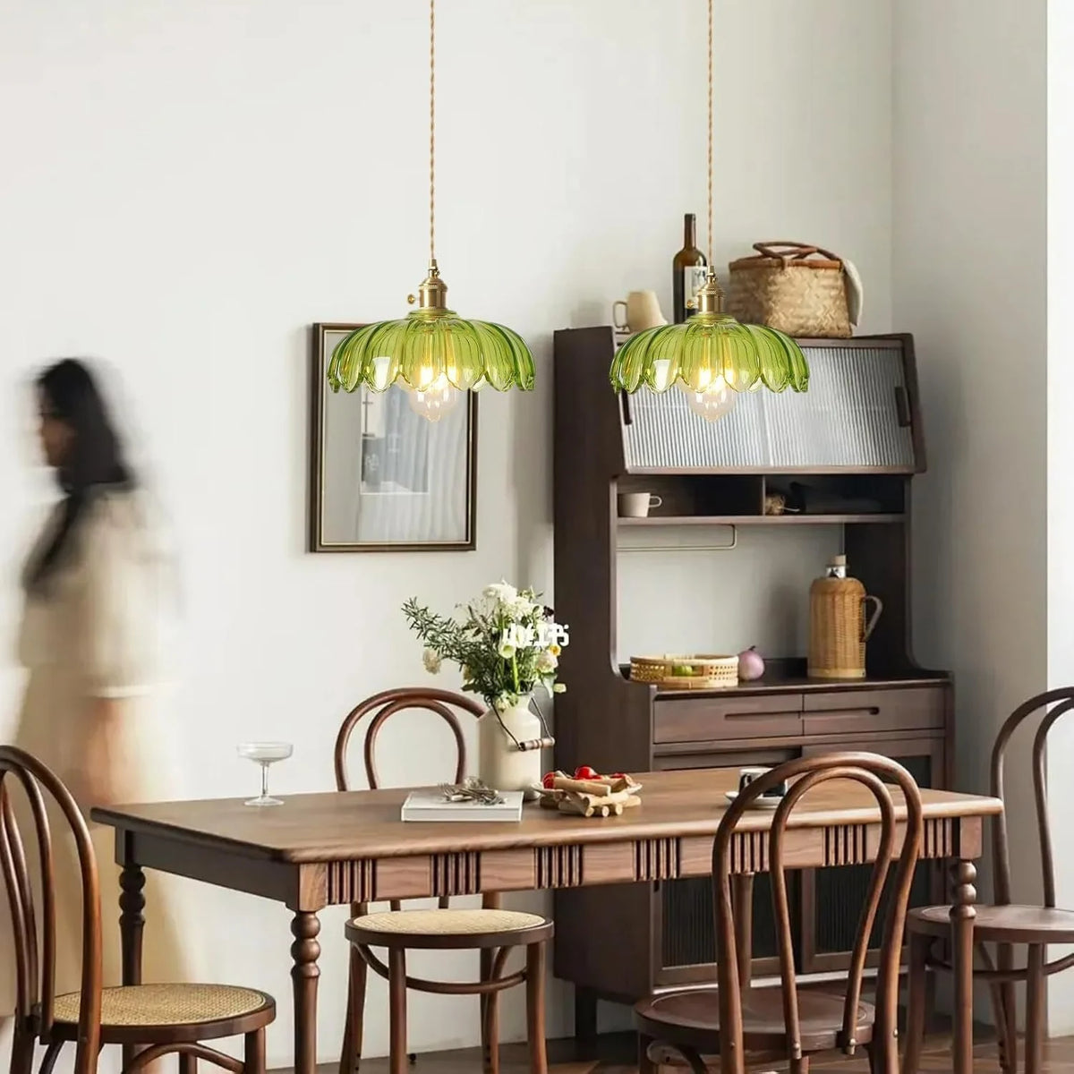 Nordic Green Glass LED Pendant Light – Copper Switch Hanging Lamp - Dripshop
