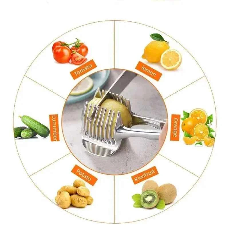 Stainless Steel Handheld Fruit Slicer – Lemon, Orange, Tomato & Onion Cutter