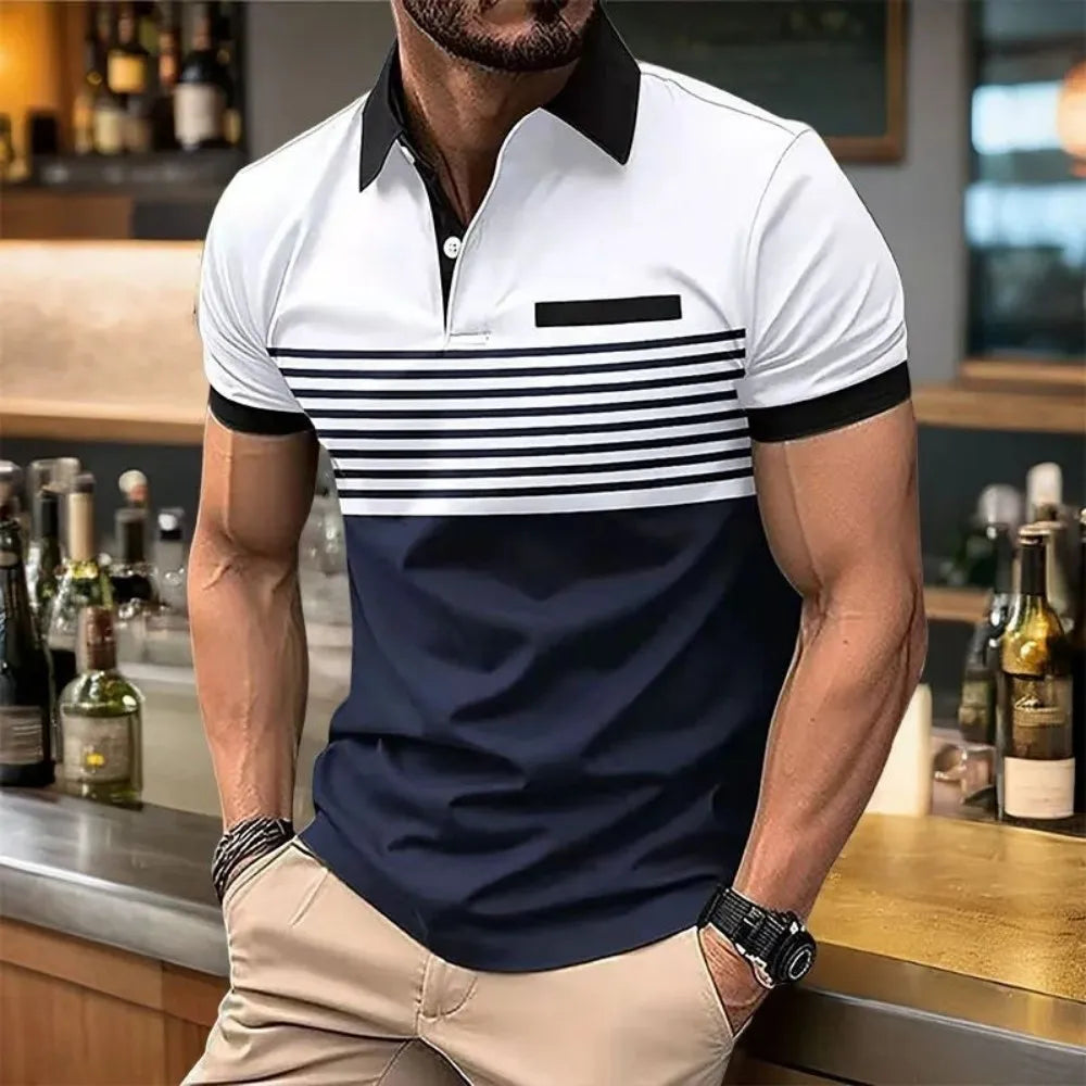 Men's Striped Print Polo Shirt