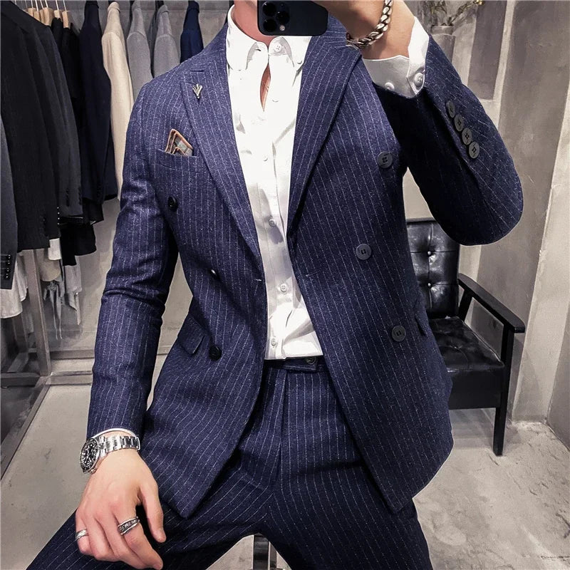 Men's Formal Plaid Suit – Blazer & Trousers Set for Wedding, Business & Stage (S–7XL) - Dripshop