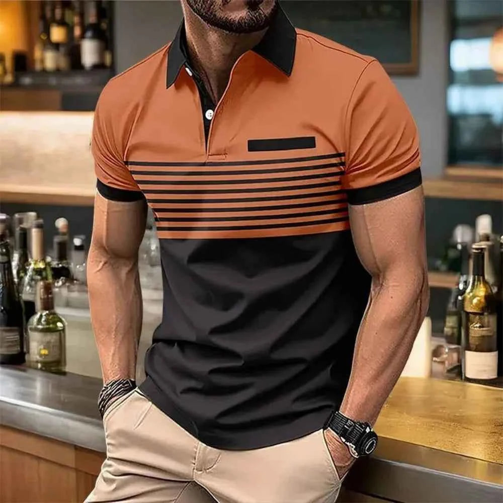 Men's Striped Print Polo Shirt