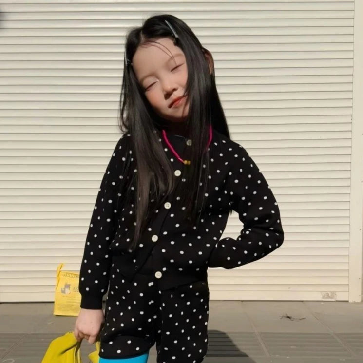 Girls Polka Dot Sweater & Shorts Set – Spring & Summer 2-Piece Outfit