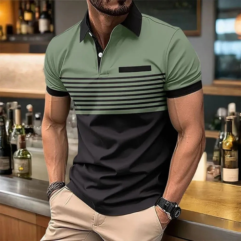 Men's Striped Print Polo Shirt