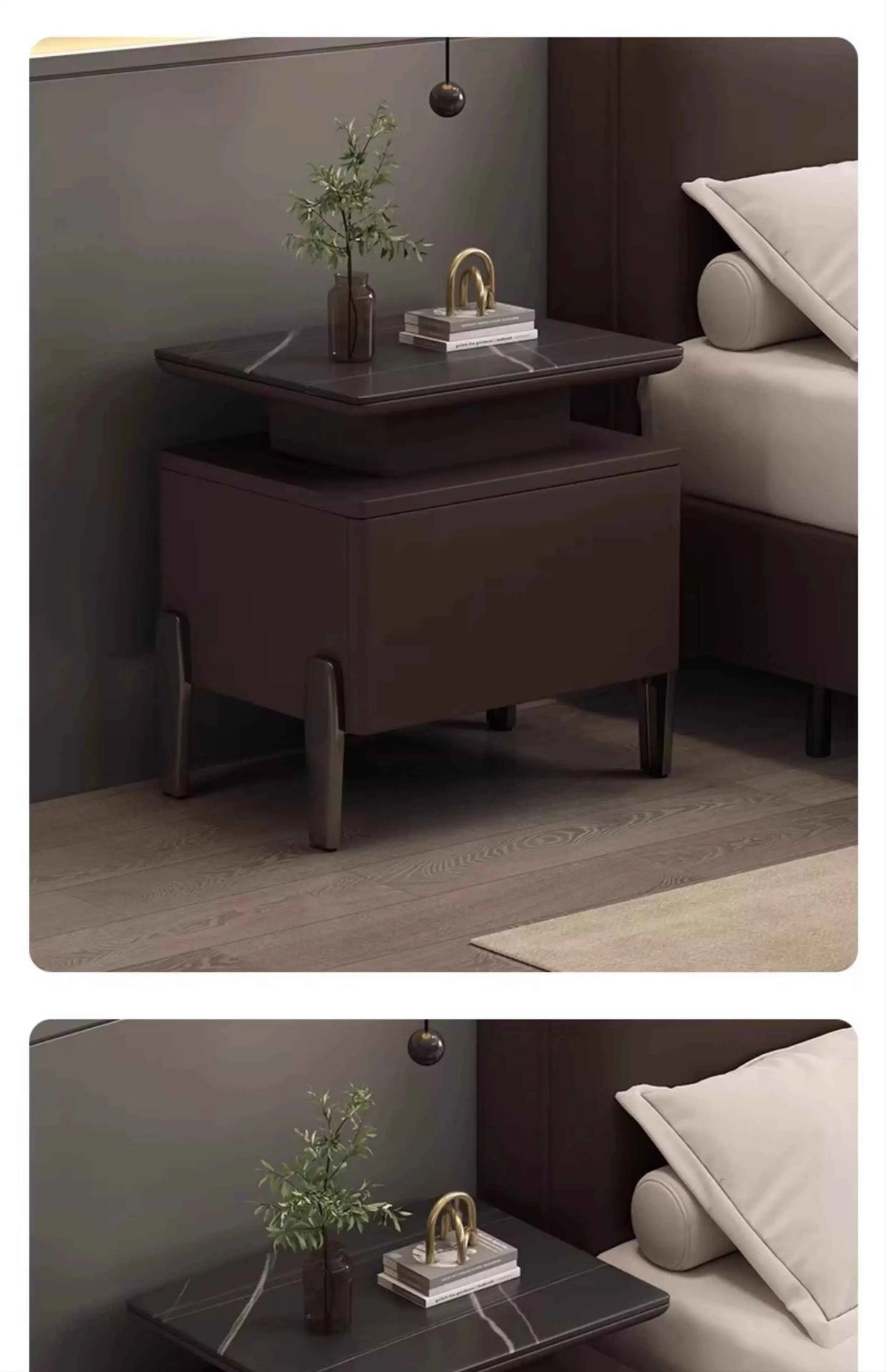 Modern Rock Board Bedside Cabinet – Large Storage Space Home Bedroom Table