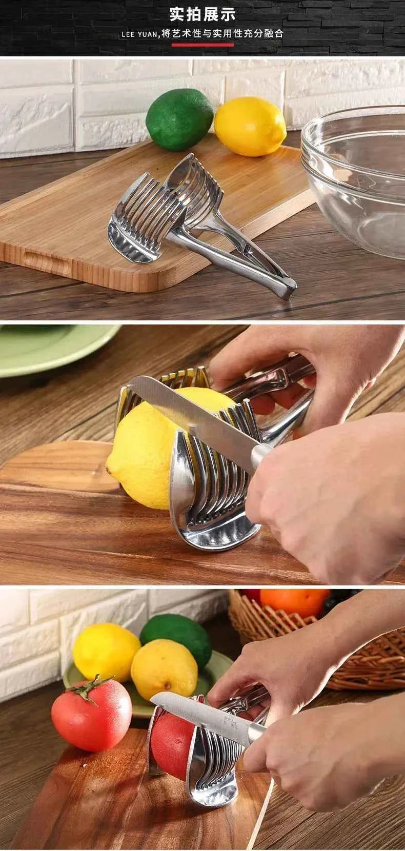 Stainless Steel Handheld Fruit Slicer – Lemon, Orange, Tomato & Onion Cutter