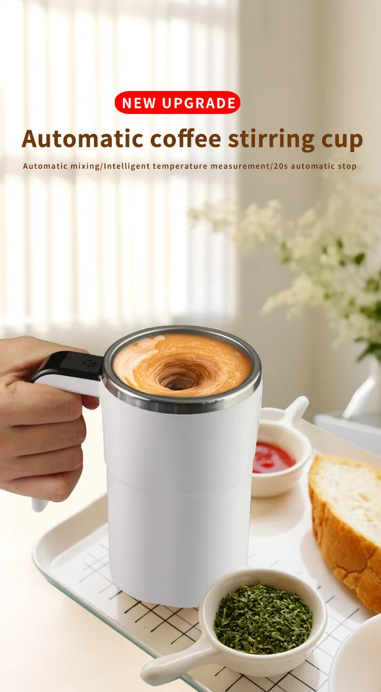 380ml USB Electric Magnetic Stirring Mug – Stainless Steel Self-Mixing Coffee Cup with Lid
