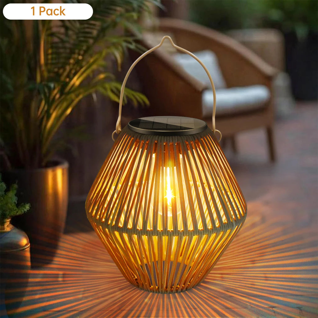 Solar Boho Rattan Lantern – Waterproof Hanging Outdoor Light for Garden, Yard & Patio - Dripshop
