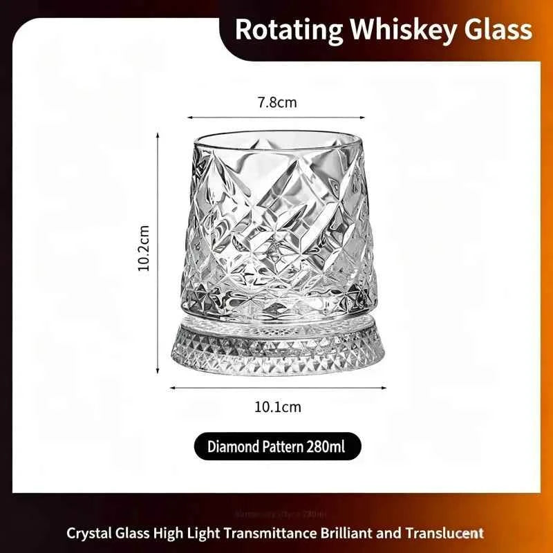 280ml Rotating Whiskey Glass – Crystal Rum & Cocktail Party Drinking Gift