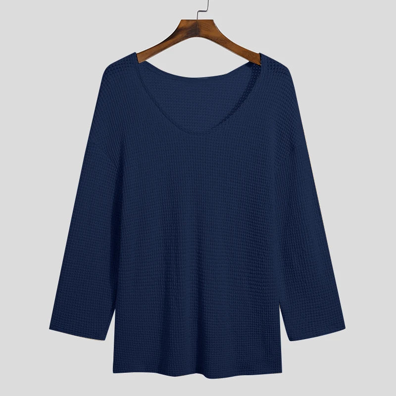 Men's Hollow Knit V-Neck Long Sleeve T-Shirt