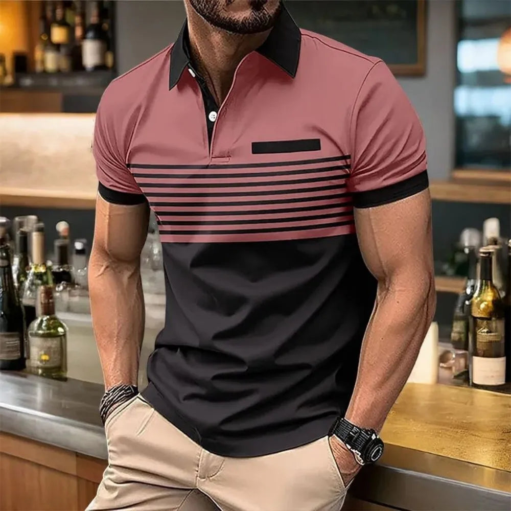 Men's Striped Print Polo Shirt
