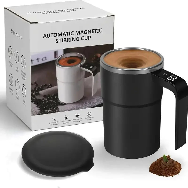 380ml USB Electric Magnetic Stirring Mug – Stainless Steel Self-Mixing Coffee Cup with Lid