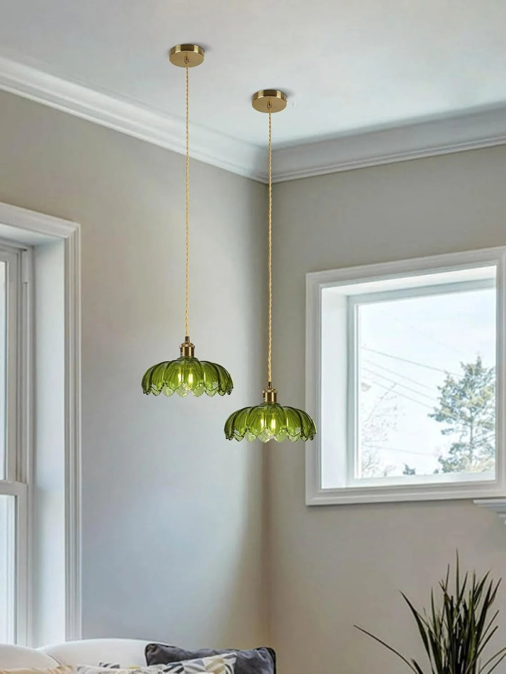 Nordic Green Glass LED Pendant Light – Copper Switch Hanging Lamp - Dripshop