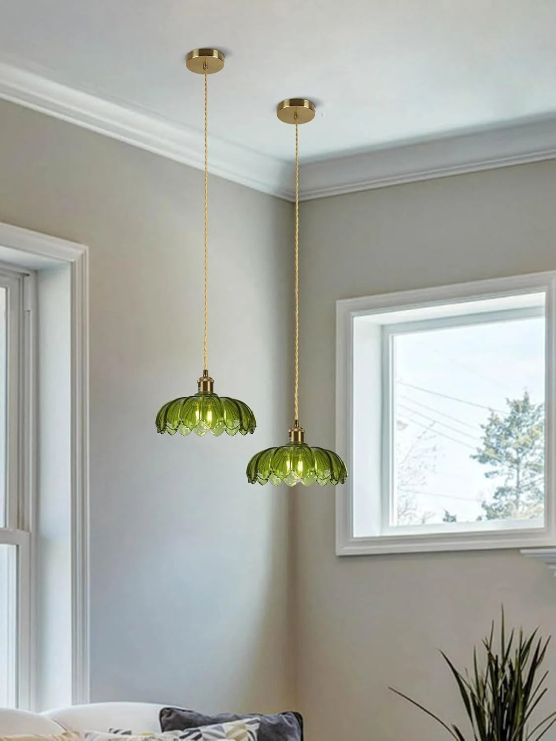 Nordic Green Glass LED Pendant Light – Copper Switch Hanging Lamp - Dripshop