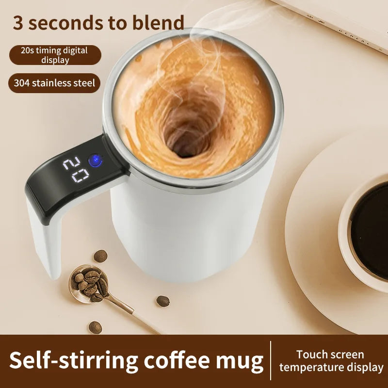 380ml USB Electric Magnetic Stirring Mug – Stainless Steel Self-Mixing Coffee Cup with Lid