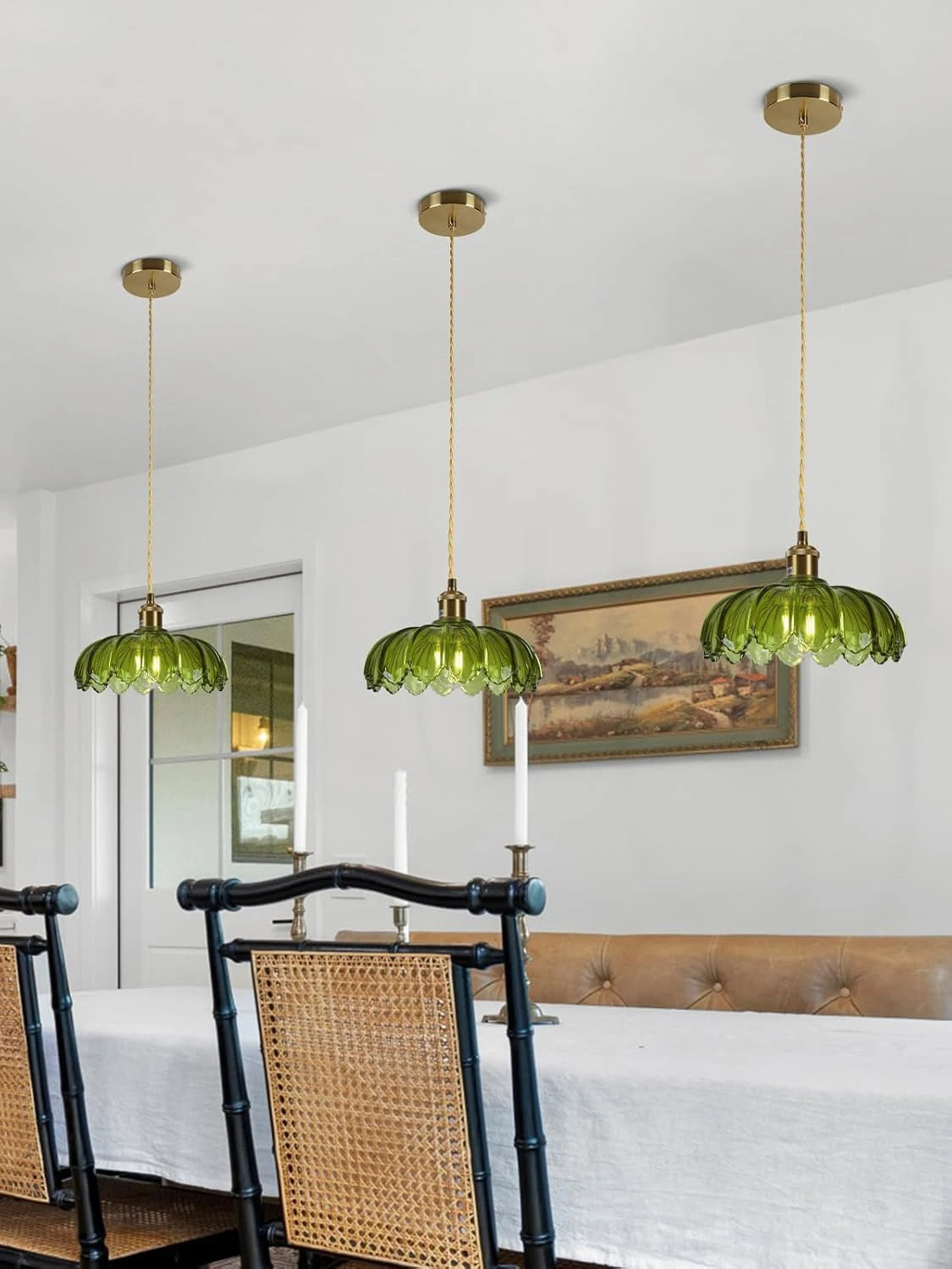 Nordic Green Glass LED Pendant Light – Copper Switch Hanging Lamp - Dripshop