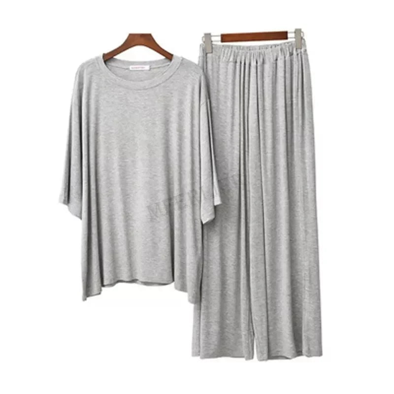 Women's Plus Size Modal Pyjama Set – Short Sleeve Soft Sleepwear (Up to 7XL/150kg) - Dripshop
