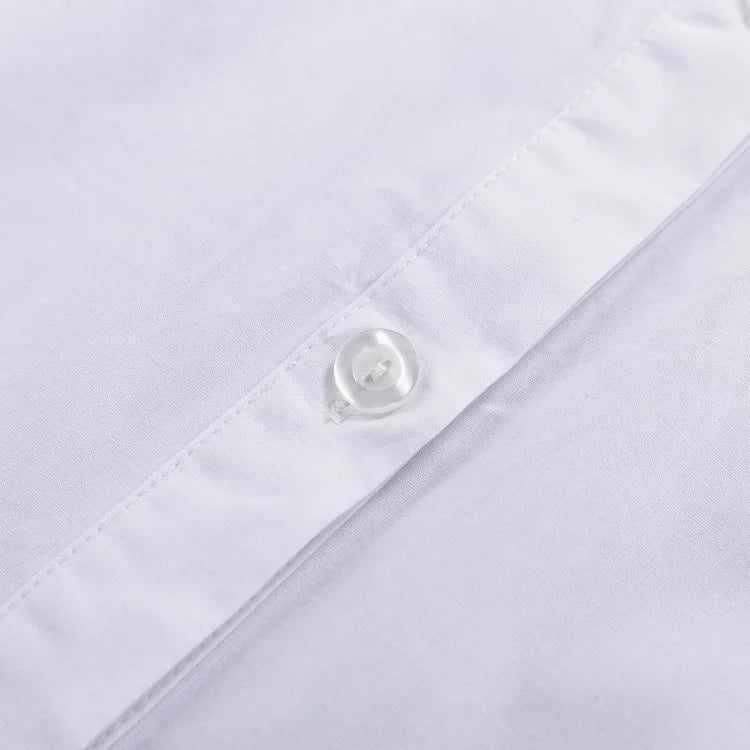 Women's Oversized White Long Shirt | Patchwork Button-Up Work Blouse
