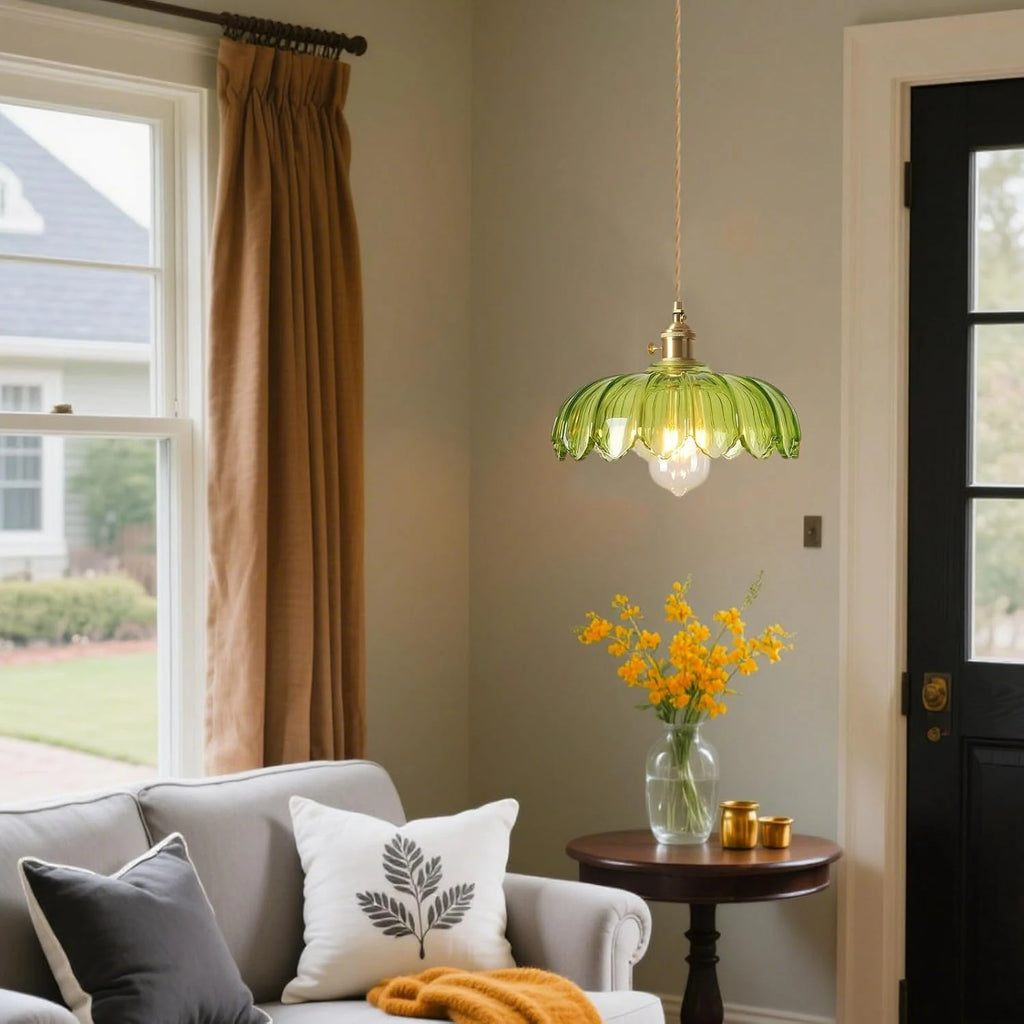 Nordic Green Glass LED Pendant Light – Copper Switch Hanging Lamp - Dripshop