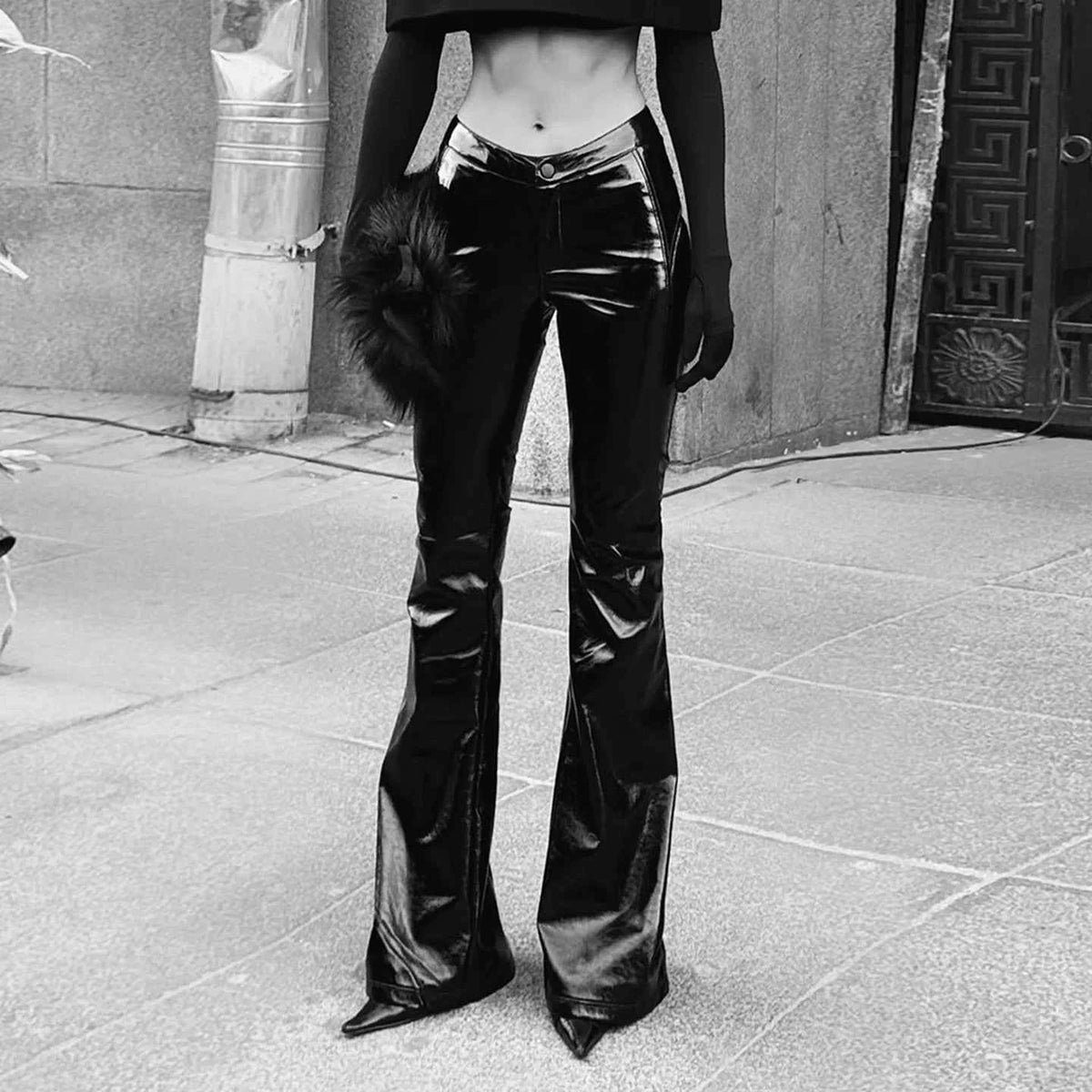 Women's High Waist PU Leather Flare Trousers | Slim Moto Biker Pants