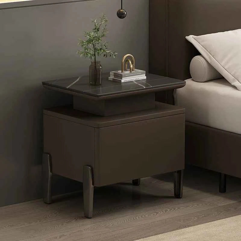Modern Rock Board Bedside Cabinet – Large Storage Space Home Bedroom Table
