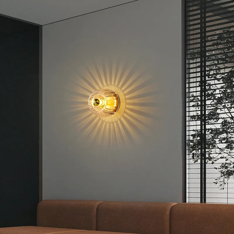 Nordic Retro Glass Wall Lamp | Chinese-Inspired Iron Frame | Hallway & Staircase - Dripshop