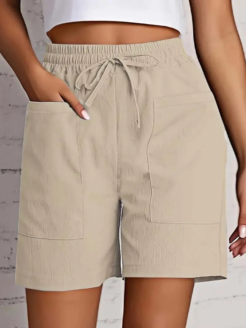 Women's High Waist Casual Shorts | Cotton Linen Summer Shorts with Pockets