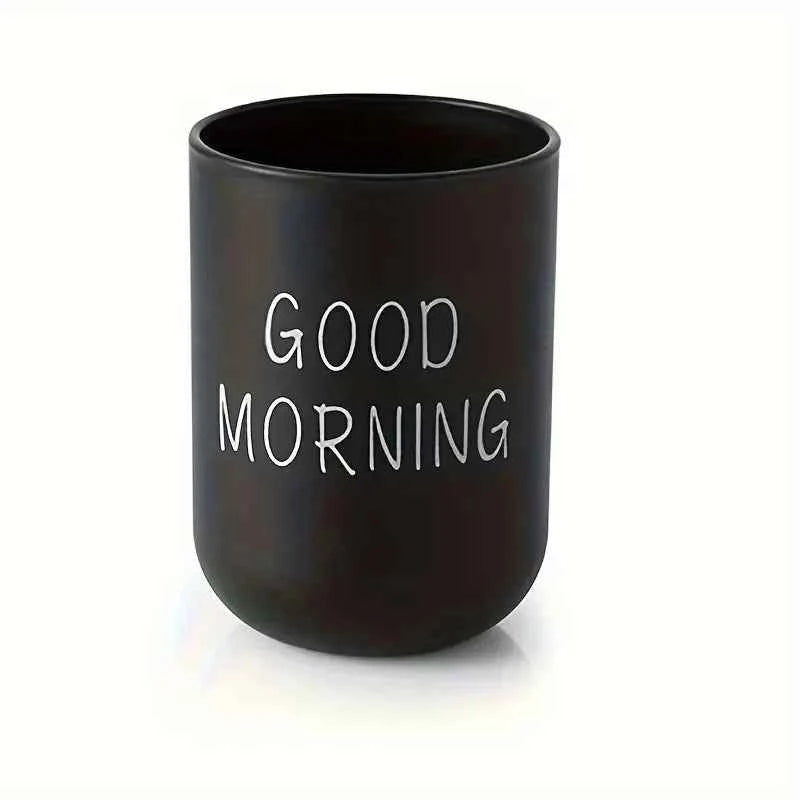 Slogan Graphic Bathroom Tumbler – Plastic Mouthwash & Toothbrush Cup for Couples