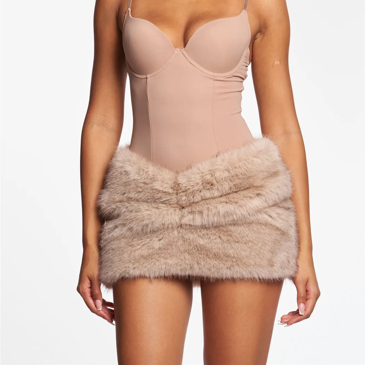 Women's Y2K Faux Fur Mini Skirt | Ruched Bodycon Party Skirt