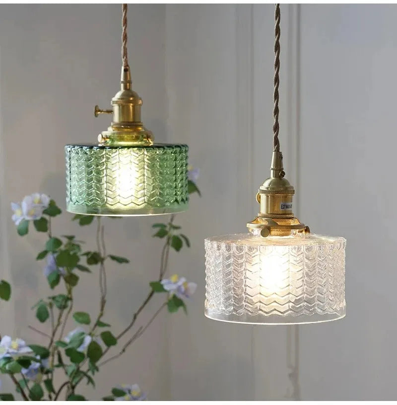 Nordic Green Glass LED Pendant Light – Copper Switch Hanging Lamp - Dripshop