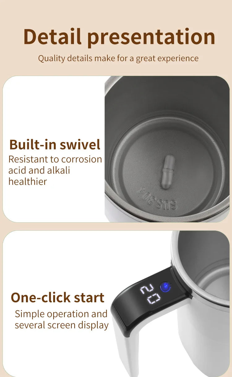 380ml USB Electric Magnetic Stirring Mug – Stainless Steel Self-Mixing Coffee Cup with Lid