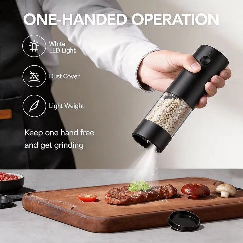 Electric Salt & Pepper Grinder Set with LED Light – USB Rechargeable