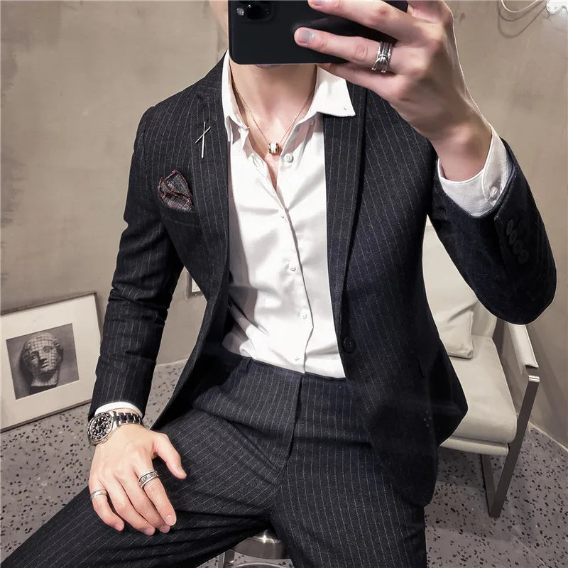 Men's Formal Plaid Suit – Blazer & Trousers Set for Wedding, Business & Stage (S–7XL) - Dripshop