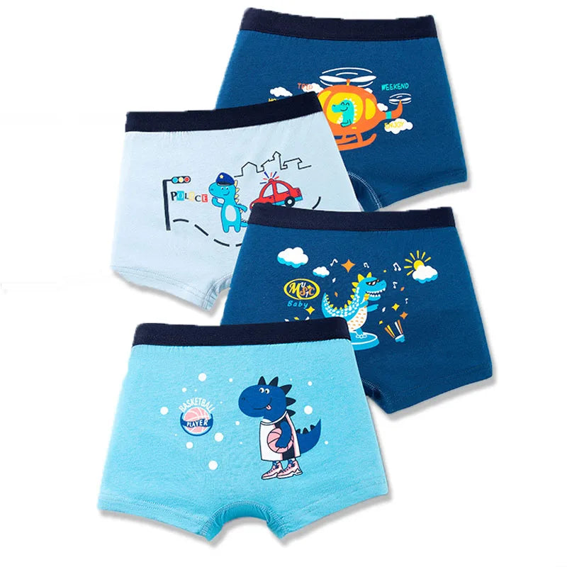 Boys Boxer Briefs 4-Pack – Cotton Cartoon Underwear Ages 3–14