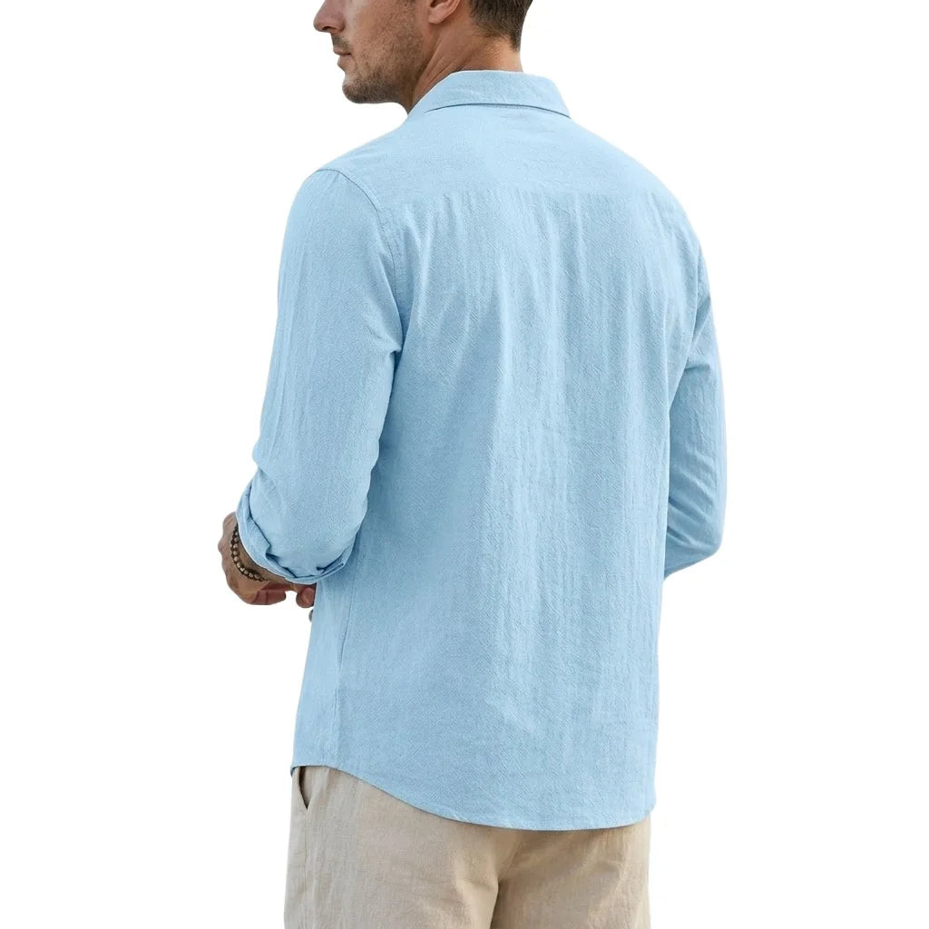 Men's Linen Cotton Long Sleeve Shirt – Casual Lapel Button-Up
