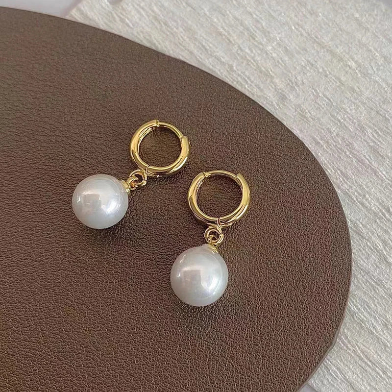 Stainless Steel Pearl Drop Hoop Earrings – Elegant Women's Jewellery - Dripshop
