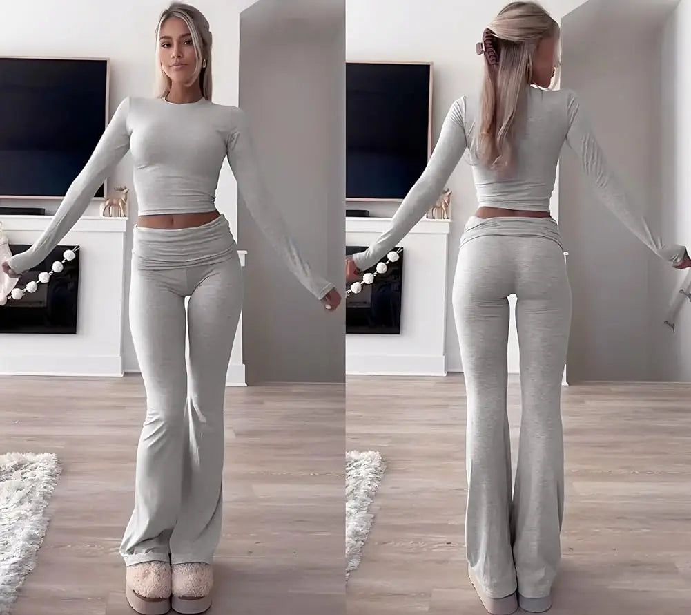 Women's 2-Piece Flare Legging Tracksuit Set | Long Sleeve & High Waist