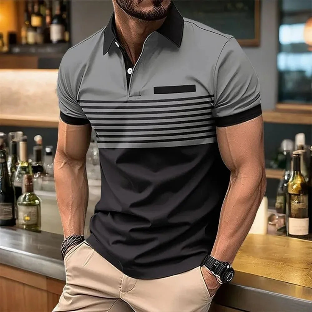 Men's Striped Print Polo Shirt