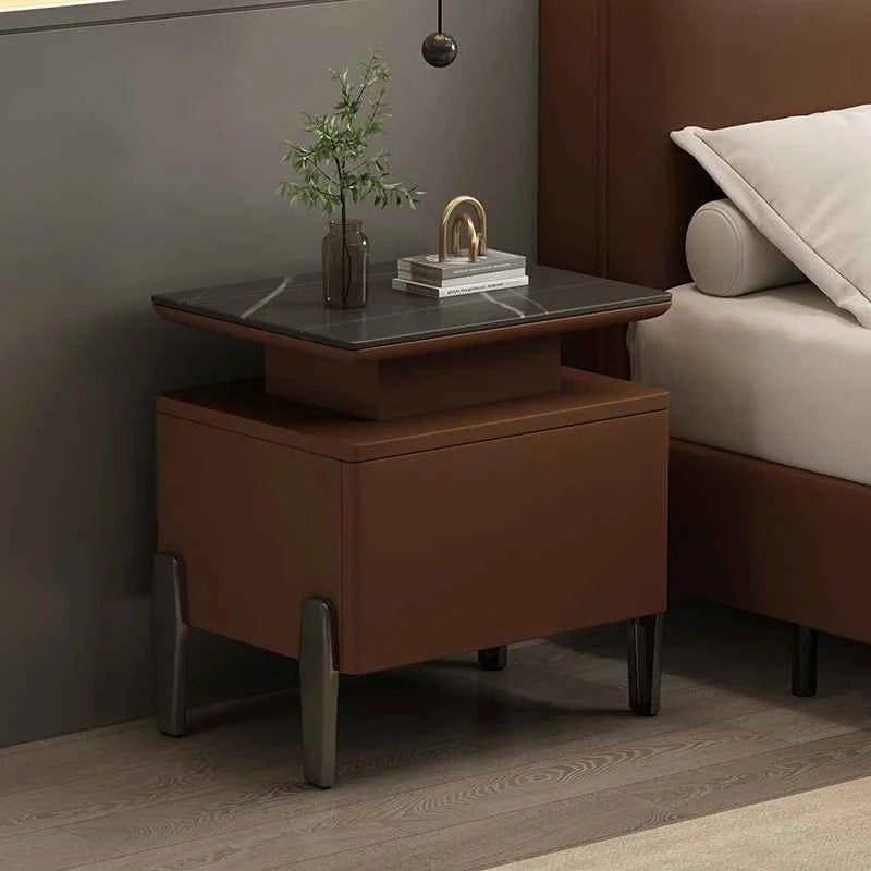 Modern Rock Board Bedside Cabinet – Large Storage Space Home Bedroom Table