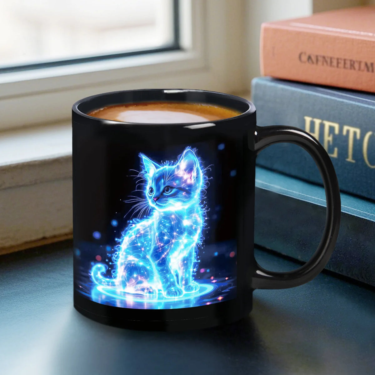 Glowing Cat Ceramic Mug – Starry Sky Design Coffee Cup (301–400ml)