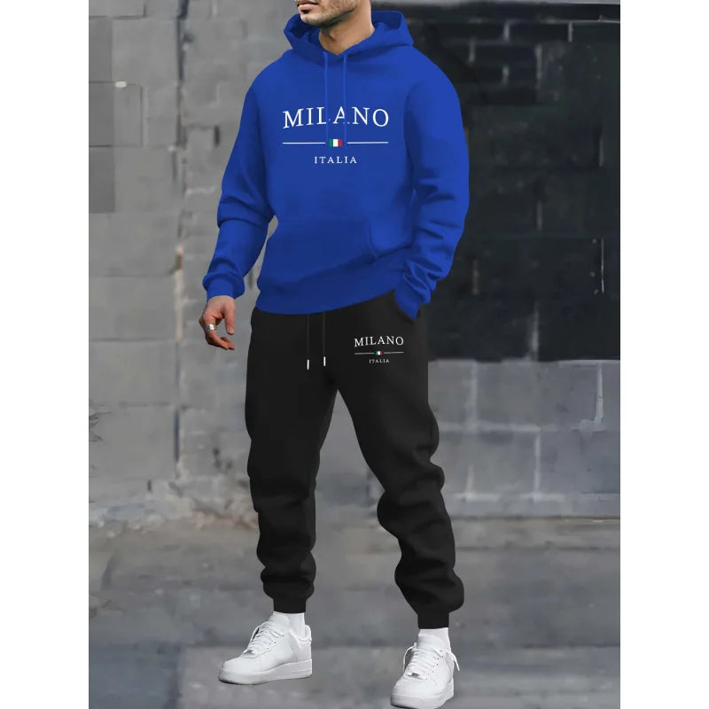 Milan Print Men's Hoodie & Sweatpants Two-Piece Set | Casual Tracksuit - Dripshop