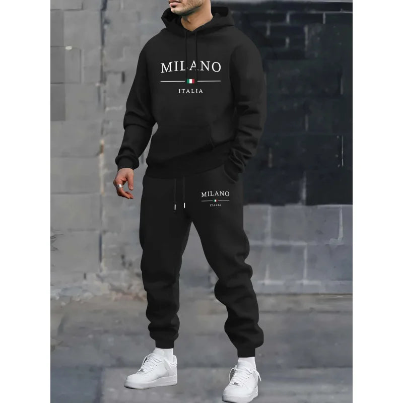 Milan Print Men's Hoodie & Sweatpants Two-Piece Set | Casual Tracksuit - Dripshop