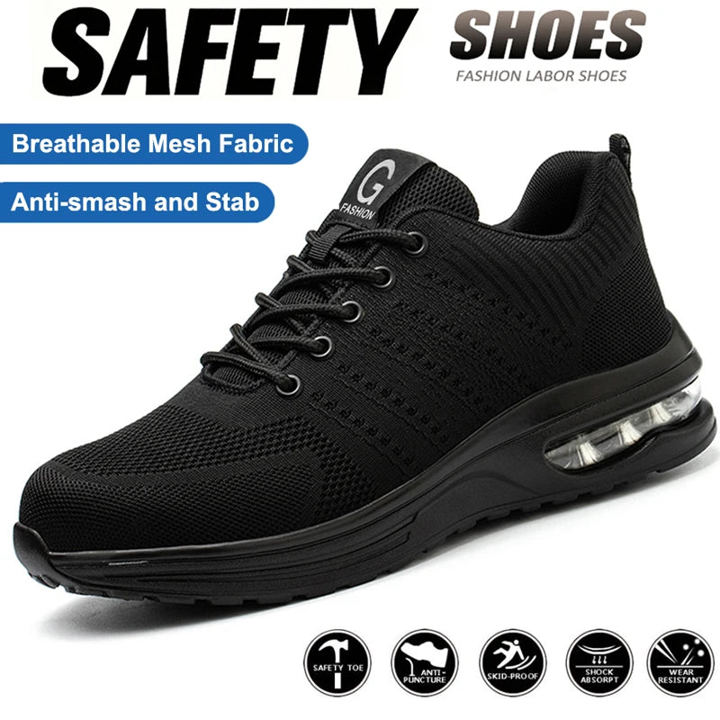 Steel Toe Safety Work Shoes – Air Cushion Anti-Smash Anti-Puncture Breathable Work Trainers for Men & Women - Dripshop
