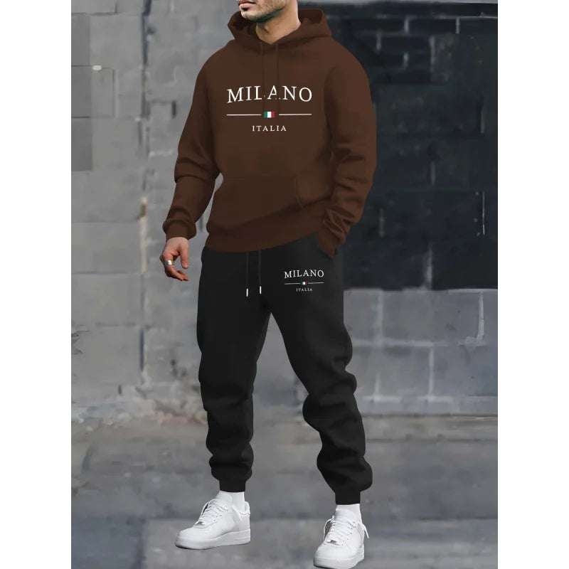 Milan Print Men's Hoodie & Sweatpants Two-Piece Set | Casual Tracksuit - Dripshop