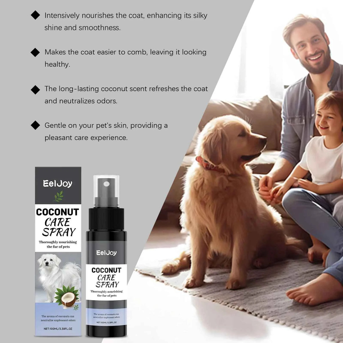 Pet Coconut Care Grooming Spray – Nourishing Fur Conditioner & Odour Eliminator